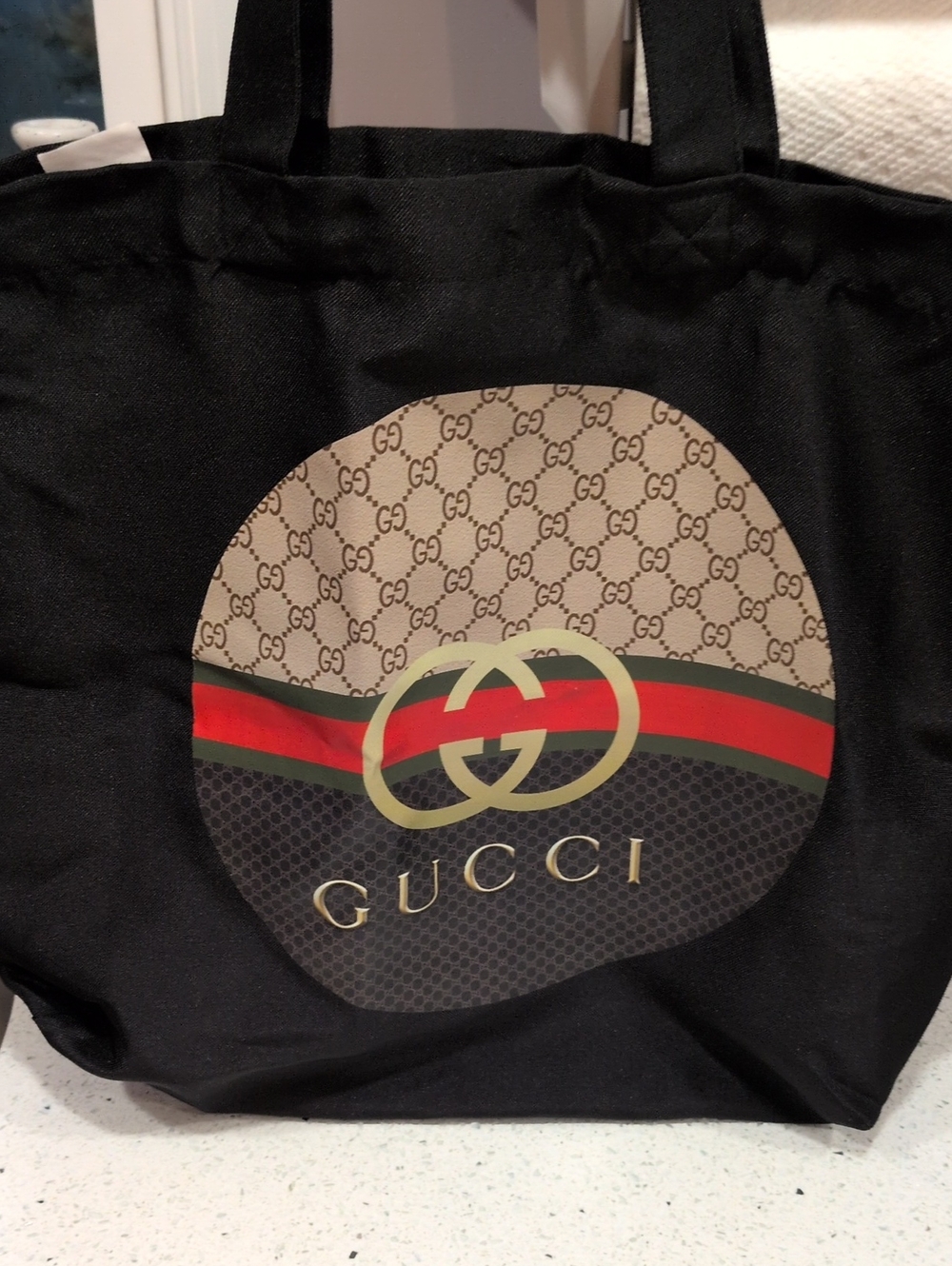 GUCCI Black Logo Canvas Tote Bag Hand Made